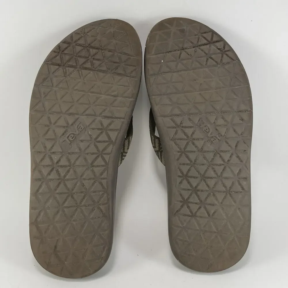 Teva Voya Canvas Flip Flops Mens Size 9 Olive Green Sandals Beach Pool Comfort